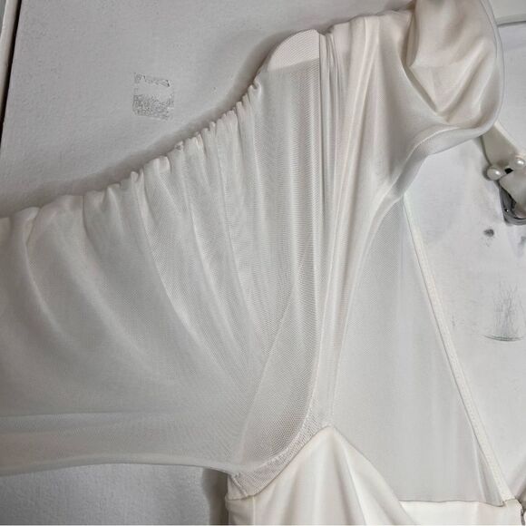 Club L London Fallon  flared leg jumpsuit with long mesh sleeves neck wrap - Picture 9 of 16